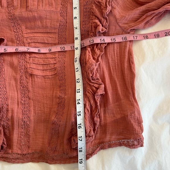 FREE PEOPLE Jasmine Victorian Ruffle Lace Trim Cropped Blouse Rose Size XS - Picture 13 of 13